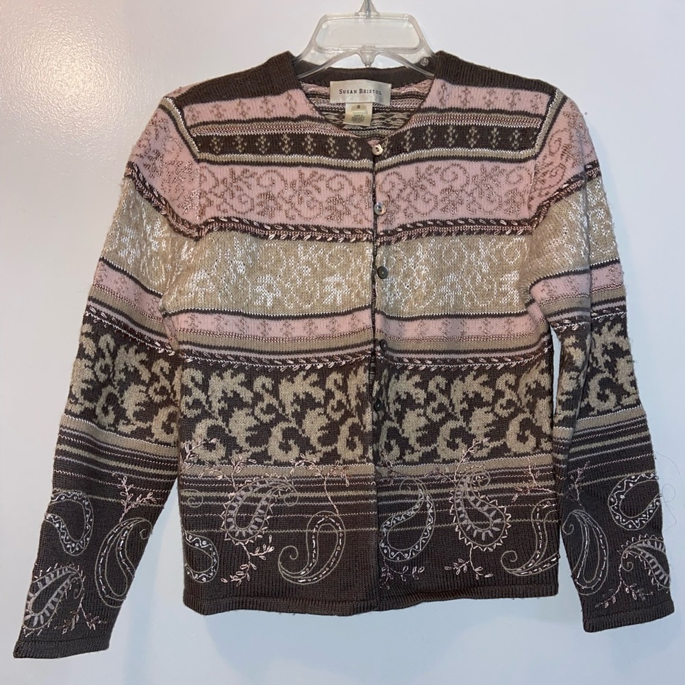 Susan Bristol cardigan. Embroidered detail. Excellent condition.
